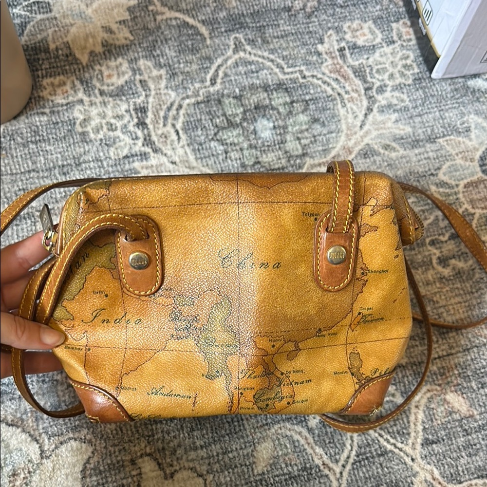 Alviero Martini Tan Map Print Crossbody Bag